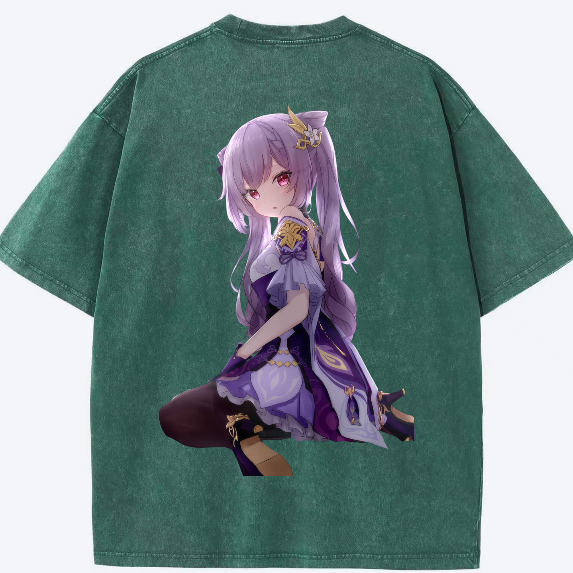 げんし神 刻晴 こくせい genshin Kokusei 綿100% ヴィンテージ風 半袖Tシャツ（背面プリント）